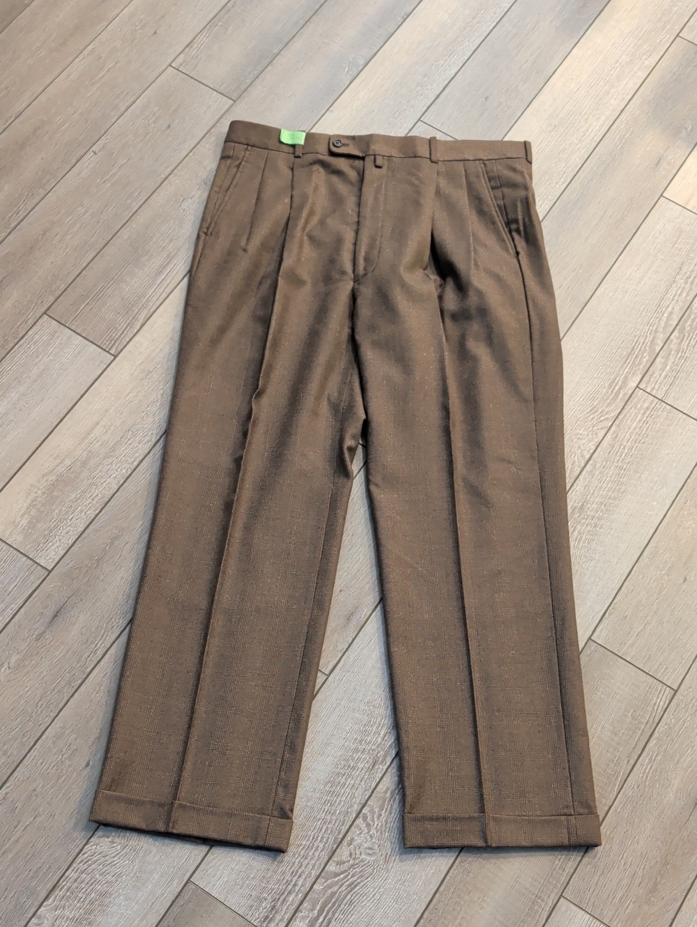 Alan Flusser Brown Pleated Dress Trousers with Detailed Pattern